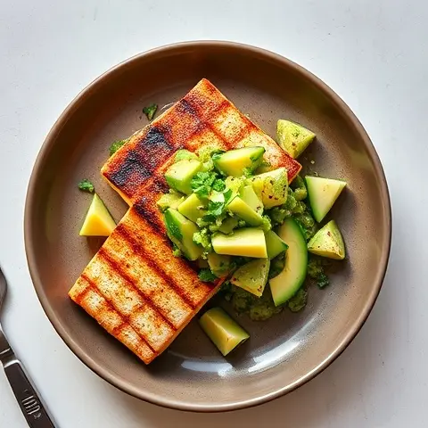 Chili-Rubbed Grilled Swordfish with Avocado-Cucumber Salsa