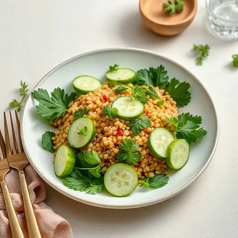 Warm Millet and Parsley Salad with Cucumber