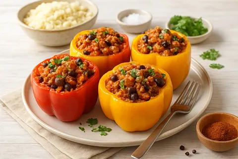 Mexican-Inspired Stuffed Bell Peppers with Turkey & Cauli-Rice