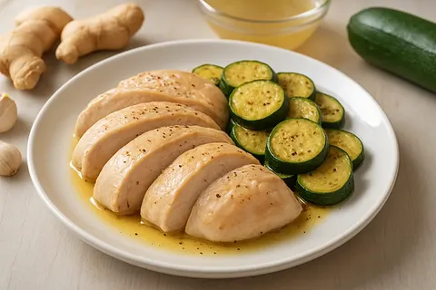Gentle Ginger-Garlic Steamed Chicken with Sautéed Zucchini