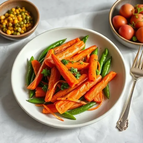 Ginger-Sesame Roasted Carrots & Snap Peas