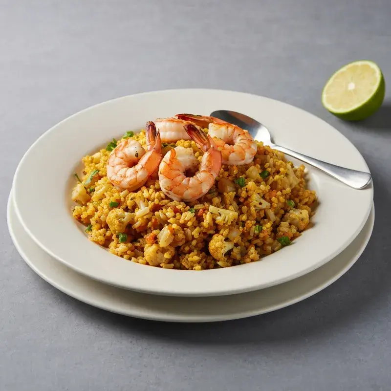 Saffron-Cauliflower Pilaf with Grilled Shrimp