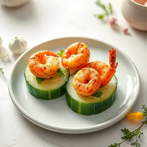 Harissa-Spiced Shrimp on Cucumber Rounds