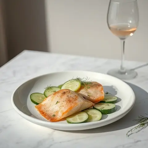 Poached Trout Salad with Cucumber and Dill