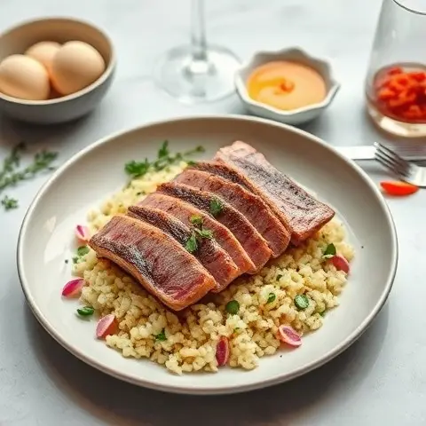 Pan-Seared Tuna Steak with Sesame-Cauliflower Rice and Pickled Ginger