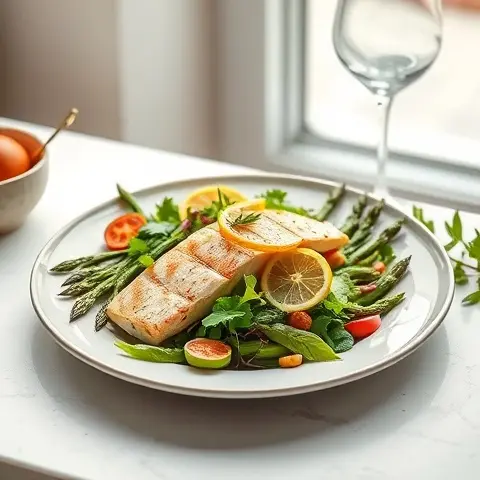 Lemon-Pepper Baked Trout Salad with Asparagus Spears