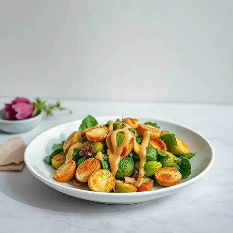 Roasted Brussels Sprouts & Almond Butter Drizzle Salad