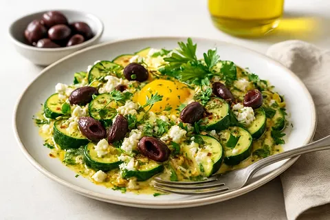 Mediterranean Zucchini & Feta Egg Bake with Kalamata Olives and Fresh Herbs