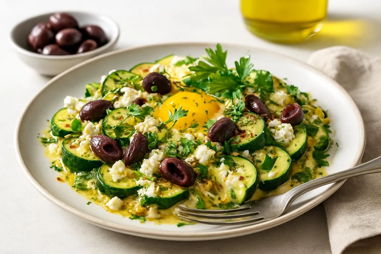 Mediterranean Zucchini & Feta Egg Bake with Kalamata Olives and Fresh Herbs