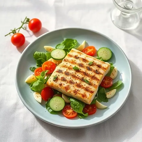 Cucumber-Tomato Sumac Salad (Shirazi-Style) with Grilled Fish