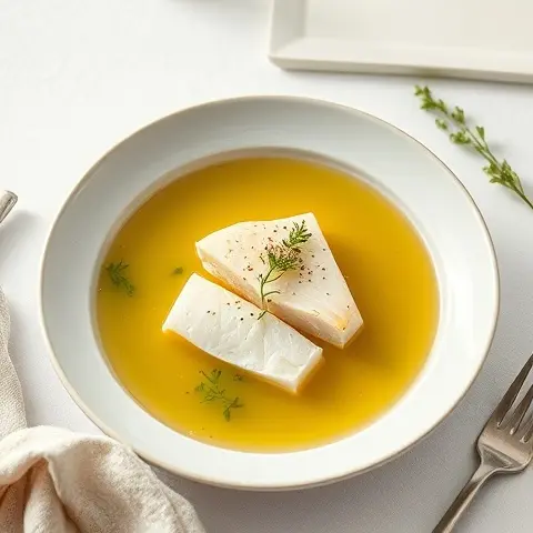 Poached White Fish and Zucchini Consommé