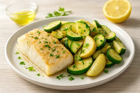 Light Fish & Warm Zucchini-Pear Medley