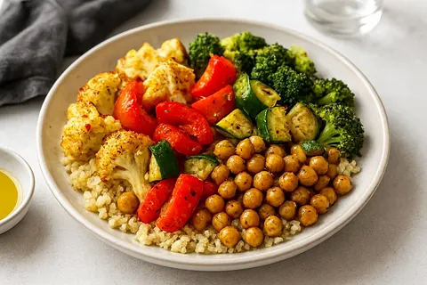 Quinoa-Free Power Bowl with Roasted Veggies (Cauliflower Base)