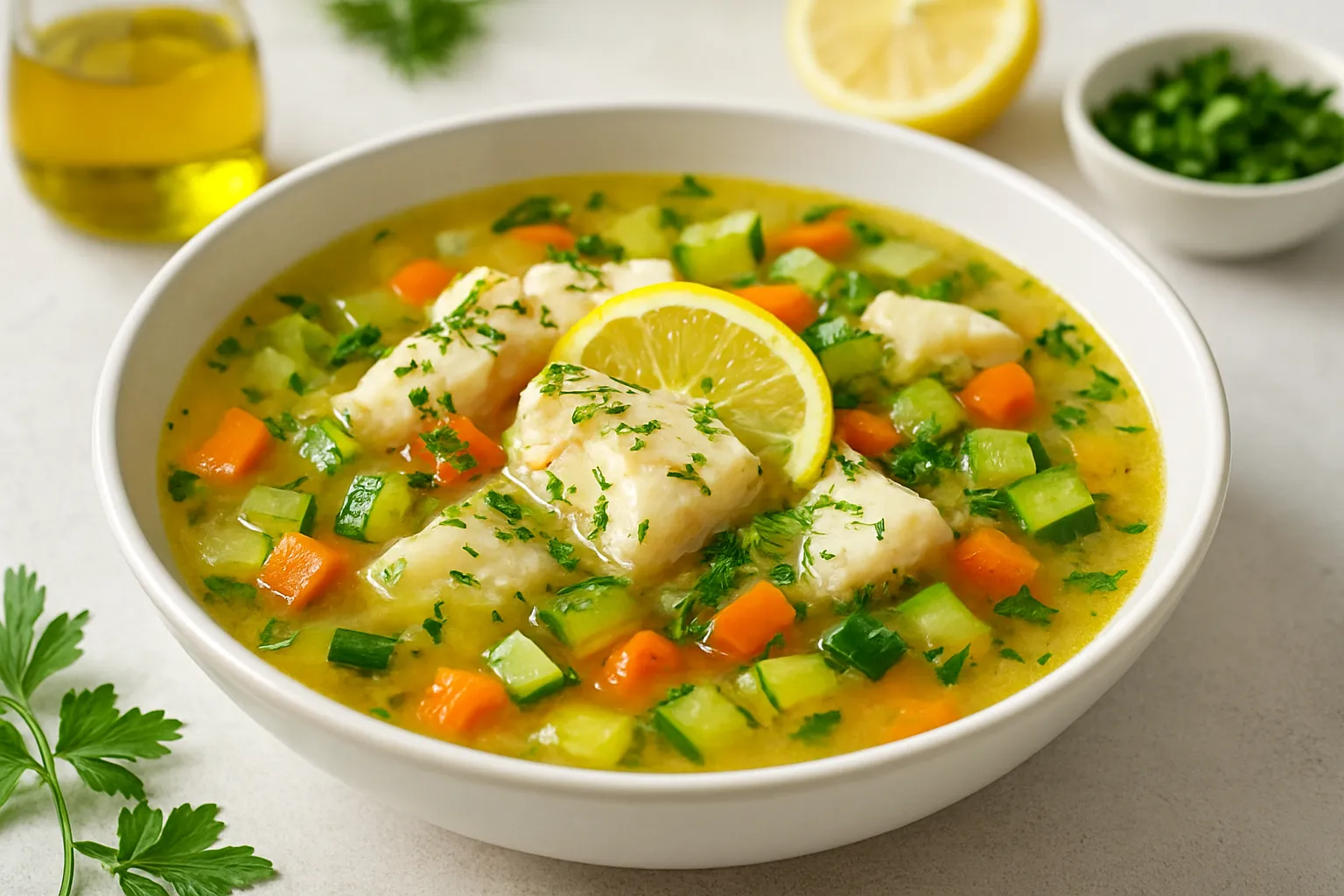 Lemon-Garlic Fish Soup with Fresh Herbs