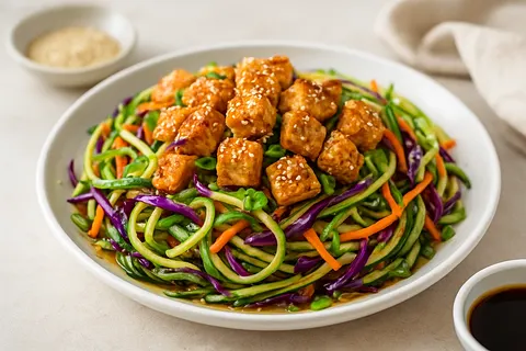 Zucchini Noodle Salad with Sesame-Tofu Crumbles