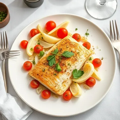 Pan-Seared Sea Bass with Fennel & Olive Oil