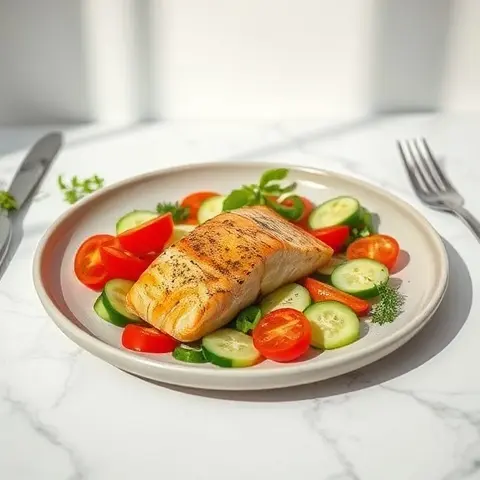 Sumac-Spiced Salmon with Cucumber-Tomato Salad