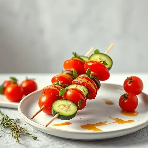 Mediterranean Tomato-Cucumber Skewers with Herb Drizzle