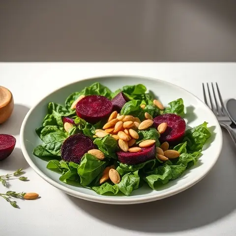 Bitter Greens and Roasted Beet Salad with Pumpkin Seeds