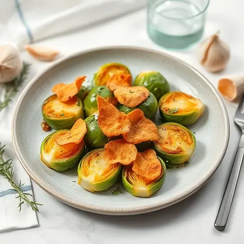 Pan-Roasted Brussels Sprout Halves with Garlic Chips