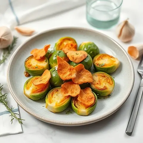 Pan-Roasted Brussels Sprout Halves with Garlic Chips