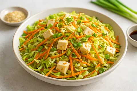 Cabbage, Carrot & Silken Tofu Salad with Sesame Dressing