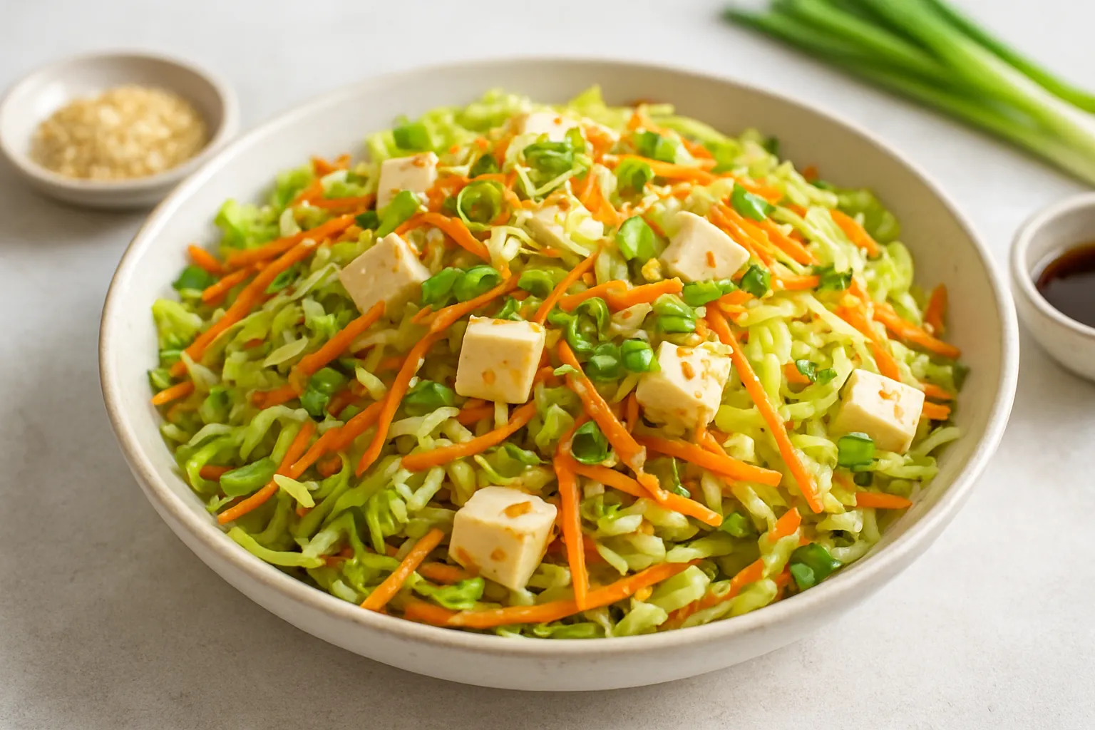 Cabbage, Carrot & Silken Tofu Salad with Sesame Dressing