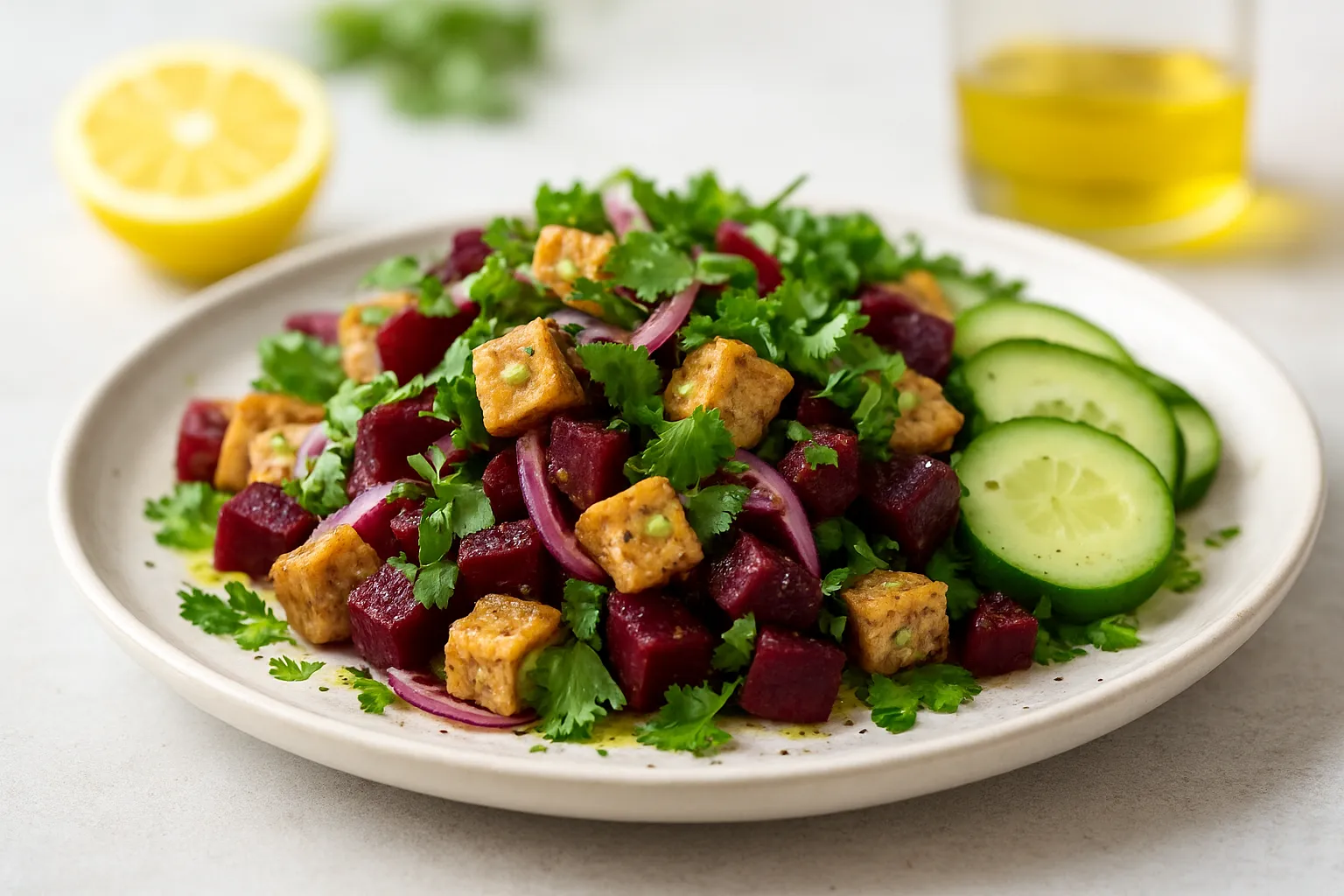 Nutritious Tempeh and Beet Salad with Herbs