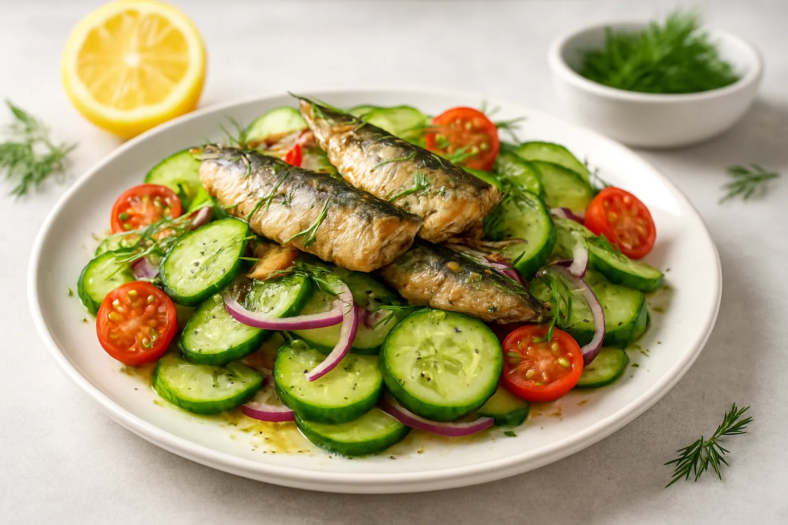 Sardine and Cucumber Salad with Lemon-Dill Dressing