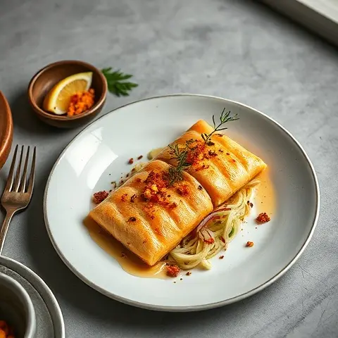 Mace & Saffron Steamed Trout Parcels with Fennel Slaw