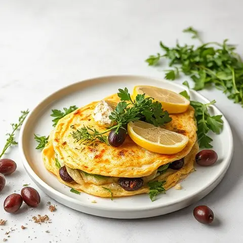 Herb Omelet with Arugula, Goat Cheese, and Olives