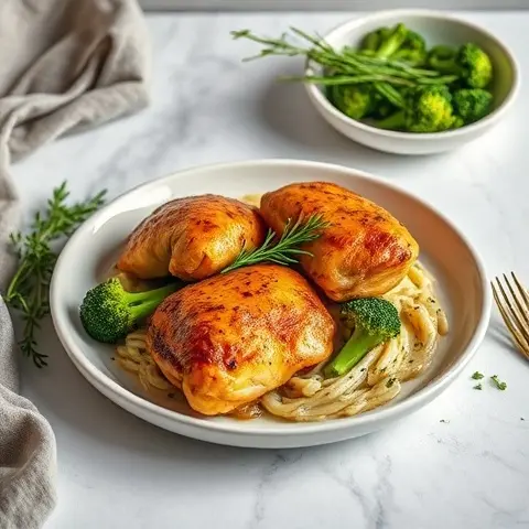 Garlic-Rosemary Roast Chicken Thighs with Broccoli Rabe