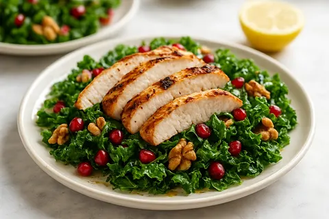 Grilled Turkey, Kale & Pomegranate Salad with Walnuts