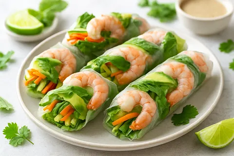 Nutritious Vietnamese Fresh Spring Rolls with Avocado & Shrimp