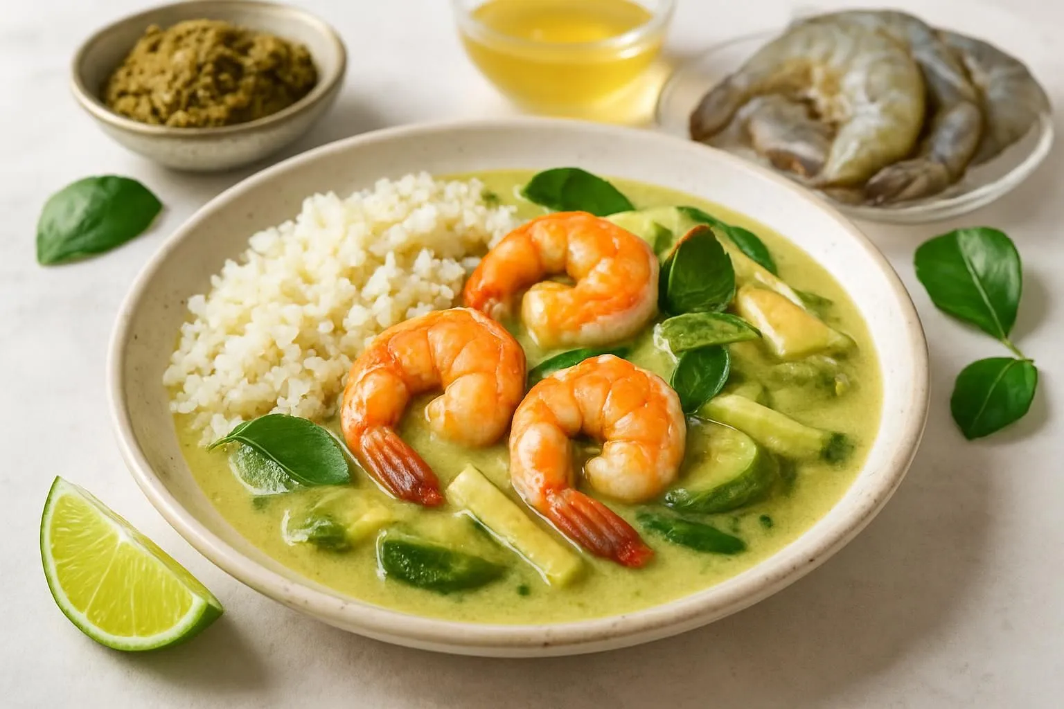 Khaeng Khiao Wan Goong — Thai Green Curry with Tiger Shrimp and Cauliflower Rice