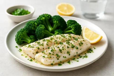 Lemon-Parsley White Fish with Steamed Broccoli