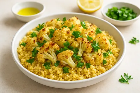 Millet & Roasted Cauliflower Bowl with Fresh Parsley and Olive Oil