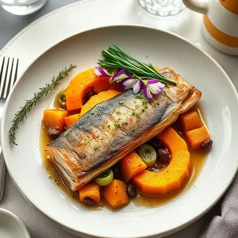 Thyme‑Roasted Sea Trout with Roasted Pumpkin & Chives