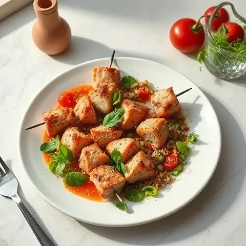 Sumac Turkey Kebabs with Cucumber-Tomato Relish