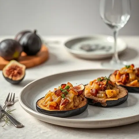 Caramelized Onion & Fig Tapenade on Roasted Eggplant