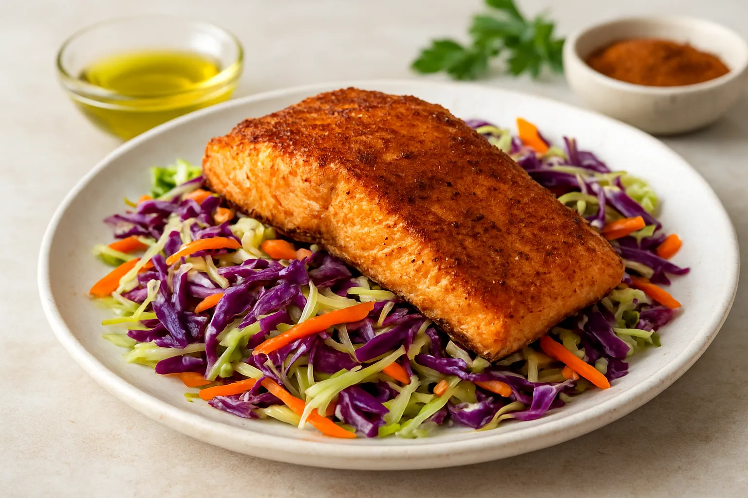 Moroccan-Spiced Salmon over Cabbage Slaw