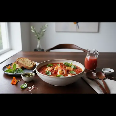 Spicy Tomato-Shrimp Soup with Basil