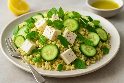 Soft Tofu & Millet Salad with Cucumber and Mint