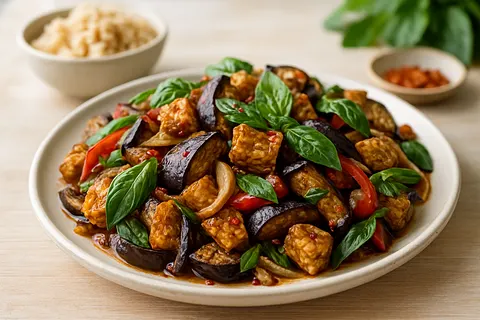 Tempeh and Eggplant Thai Basil Stir-Fry