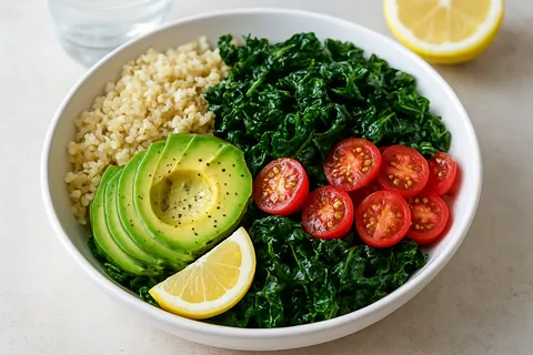 Nutritious Kale and Quinoa Power Bowl with Avocado
