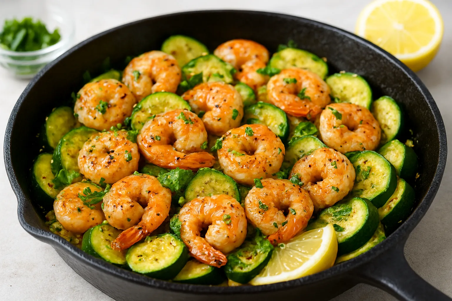 Lemon-Garlic Shrimp and Zucchini Skillet