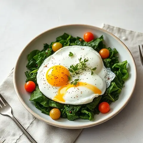 Shakshuka-Style Poached Eggs over Sautéed Kale