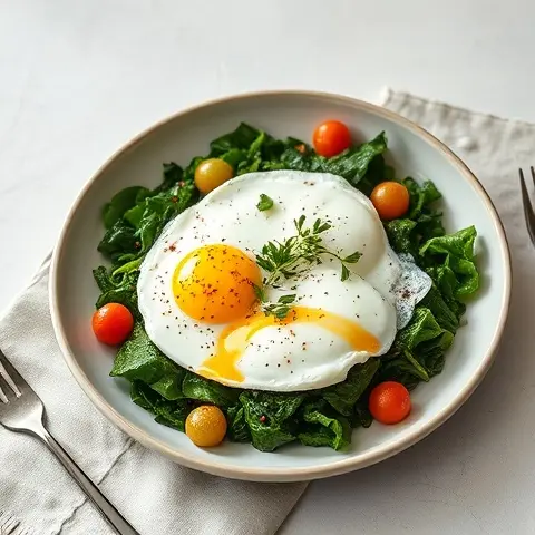 Shakshuka-Style Poached Eggs over Sautéed Kale