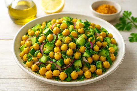 Turmeric Chickpea and Cucumber Salad