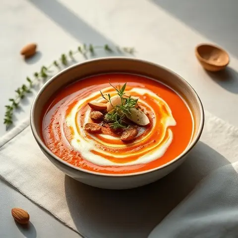 Roasted Pepper and Almond Soup with Herb Oil